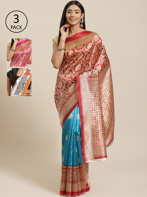 

KALANI Pack of 3 Printed sarees, Red