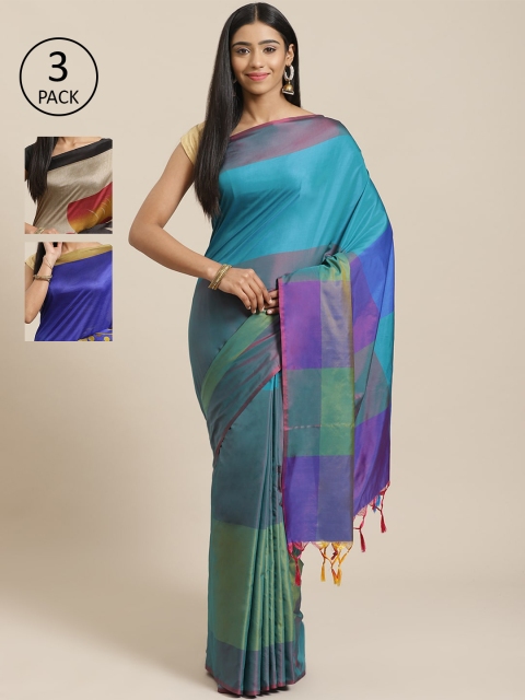 

KALANI Pack of 3 Printed sarees, Blue