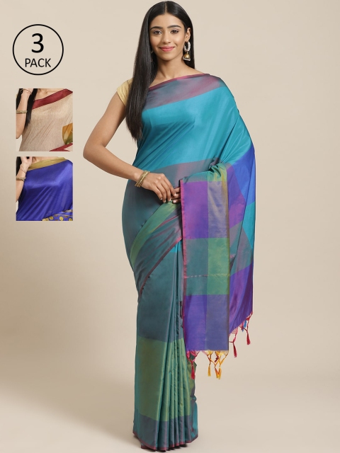 

KALANI Pack of 3 Printed sarees, Blue