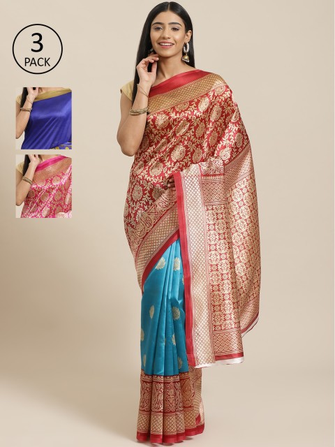 

KALANI Pack of 3 Printed sarees, Red
