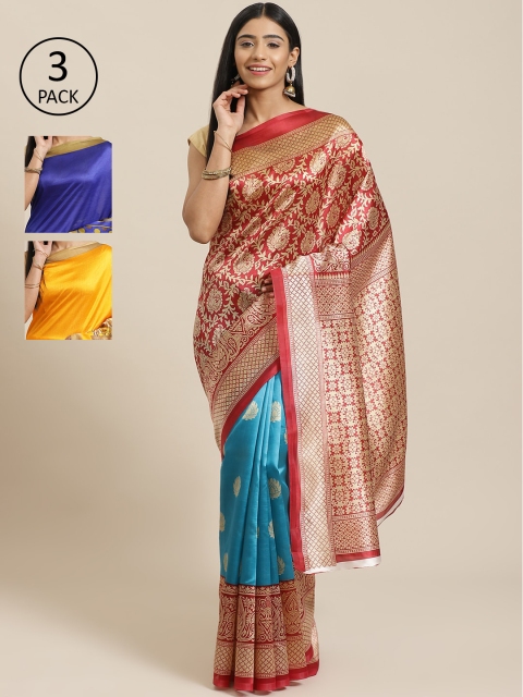 

KALANI Pack of 3 Printed sarees, Red