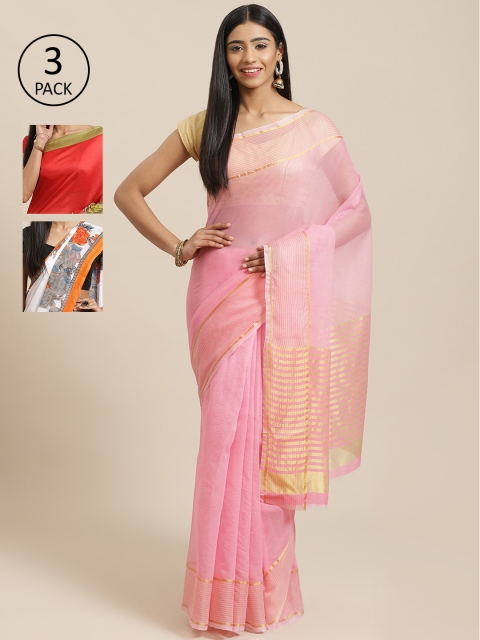 

KALANI Pack of 3 Printed sarees, Pink