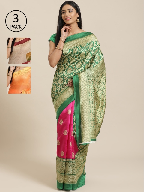 

KALANI Pack of 3 Printed sarees, Green