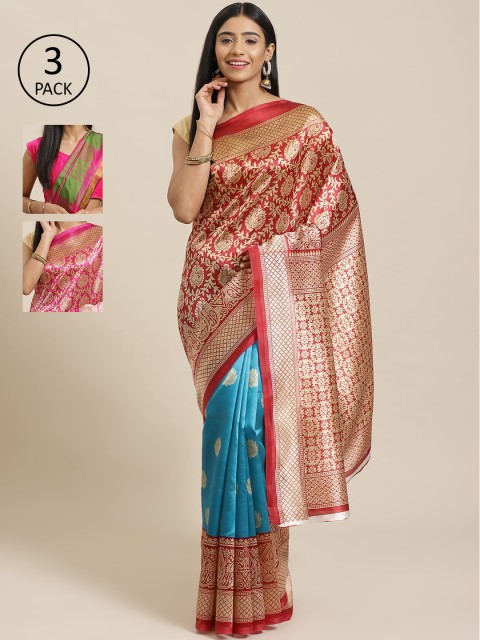 

KALANI Pack of 3 Printed sarees, Red