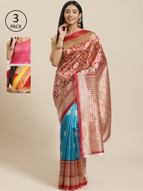 

KALANI Pack of 3 Printed sarees, Red