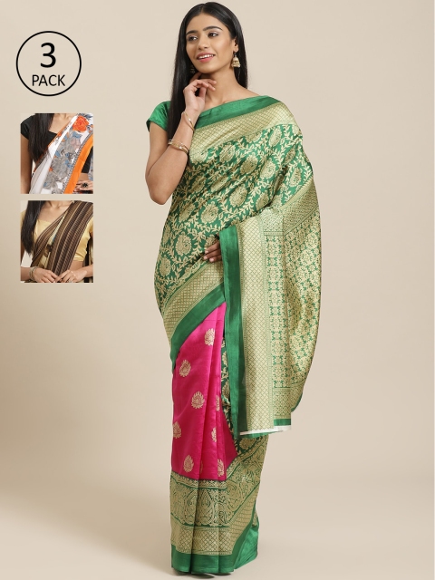 

KALANI Pack of 3 Printed sarees, Green