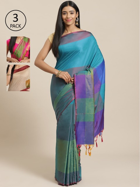 

KALANI Pack of 3 Printed sarees, Blue