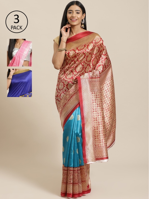 

KALANI Pack of 3 Printed sarees, Red