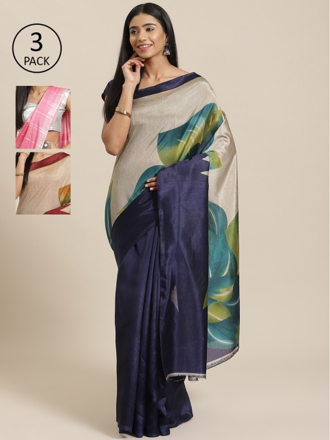 

KALINI Pack Of 3 Sarees, Navy blue