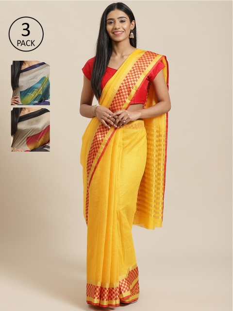 

KALINI Pack Of 3 Saree, Yellow