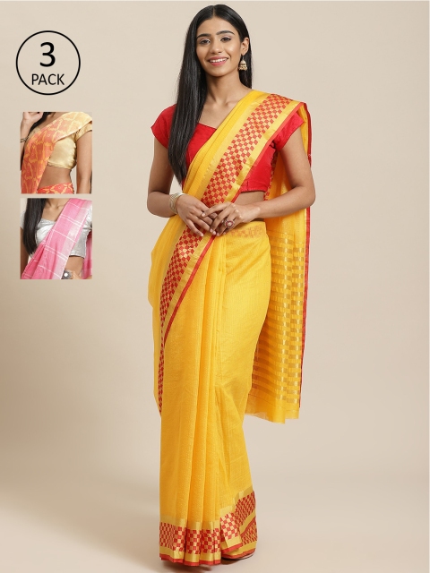 

KALINI Pack Of 3 Sarees, Yellow