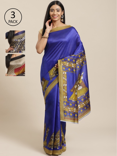 

KALINI Pack Of 3 Saree, Blue