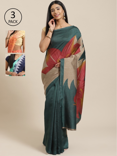 

KALINI Pack Of 3 Saree, Teal