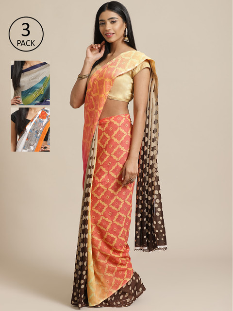 

KALINI Pack Of 3 Saree, Peach