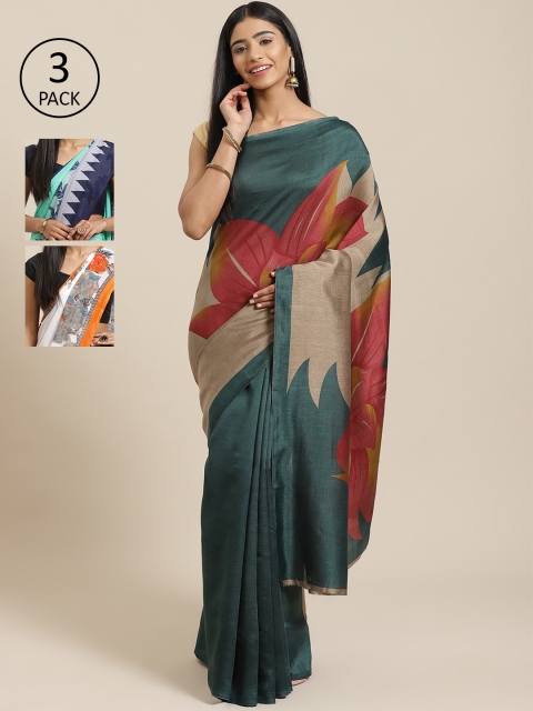 

KALINI Pack Of 3 Saree, Teal