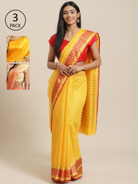 

KALINI Pack Of 3 Saree, Yellow