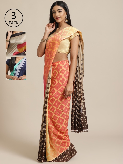 

KALINI Pack Of 3 Sarees, Peach