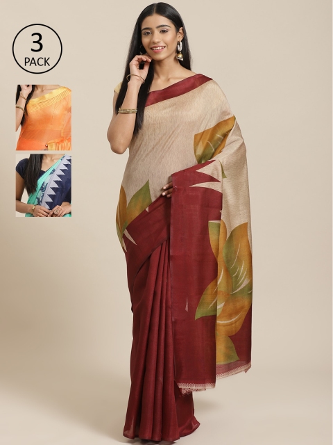 

KALINI Pack Of 3 Saree, Beige