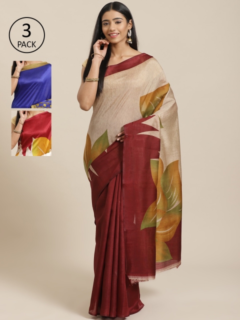 

KALINI Pack Of 3 Saree, Beige