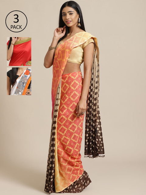 

KALINI Pack Of 3 Sarees, Peach