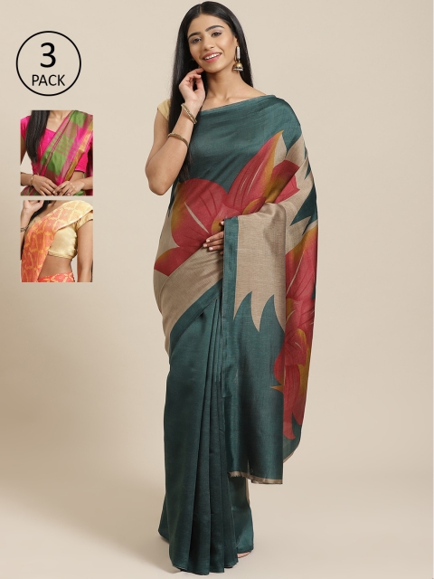 

KALINI Pack Of 3 Saree, Teal