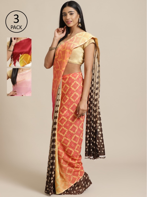 

KALINI Pack Of 3 Sarees, Peach