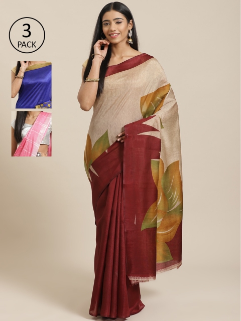 

KALINI Pack Of 3 Saree, Beige