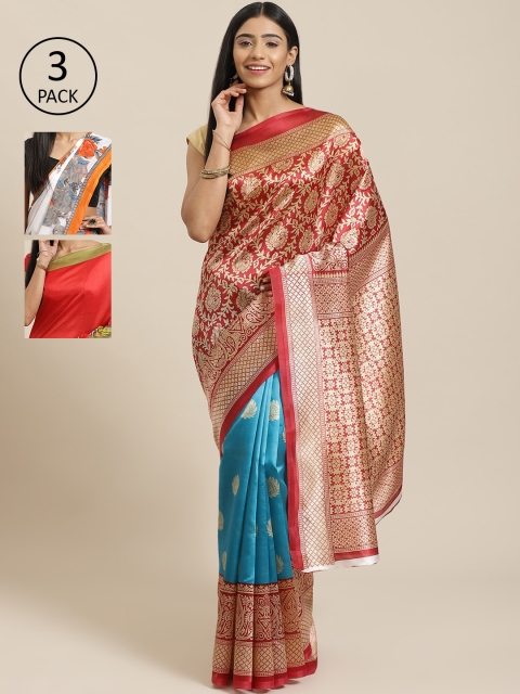 

KALINI Pack Of 3 Sarees, Red