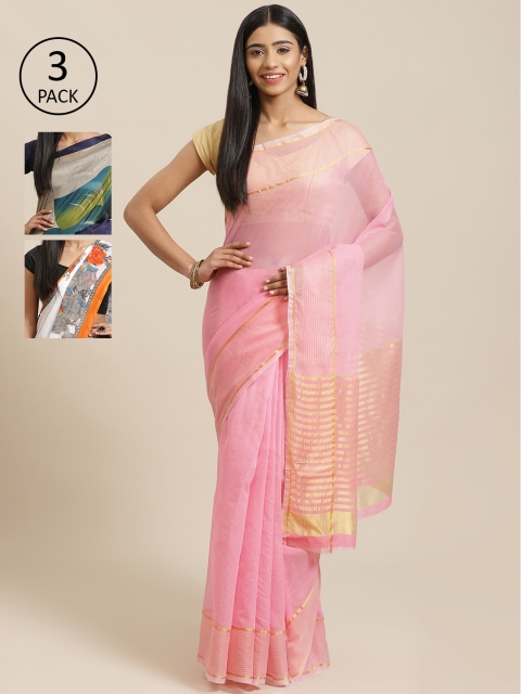 

KALINI Pack Of 3 Sarees, Pink