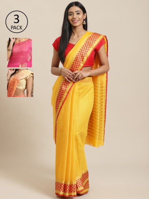 

KALINI Pack Of 3 Sarees, Yellow