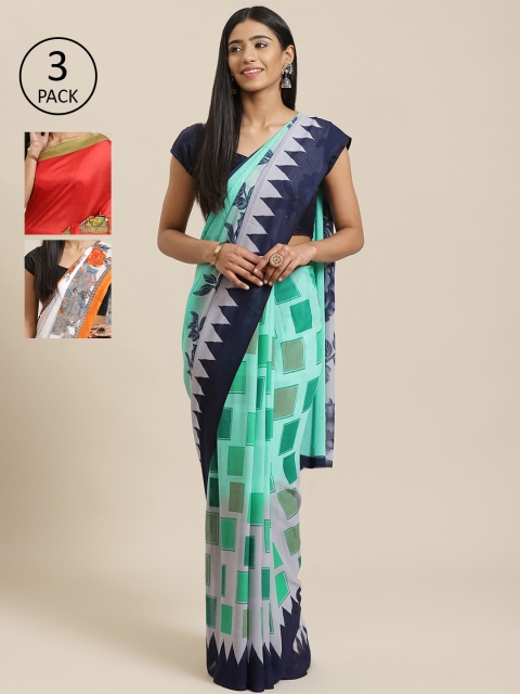 

KALINI Pack Of 3 Printed Saree, Sea green