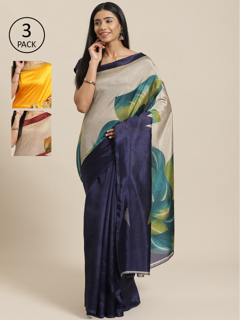 

KALINI Pack Of 3 Printed Saree, Navy blue