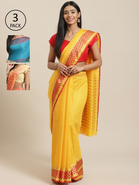 

KALINI Pack Of 3 Sarees, Yellow