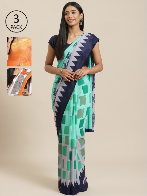 

KALINI Pack Of 3 Printed Saree, Sea green