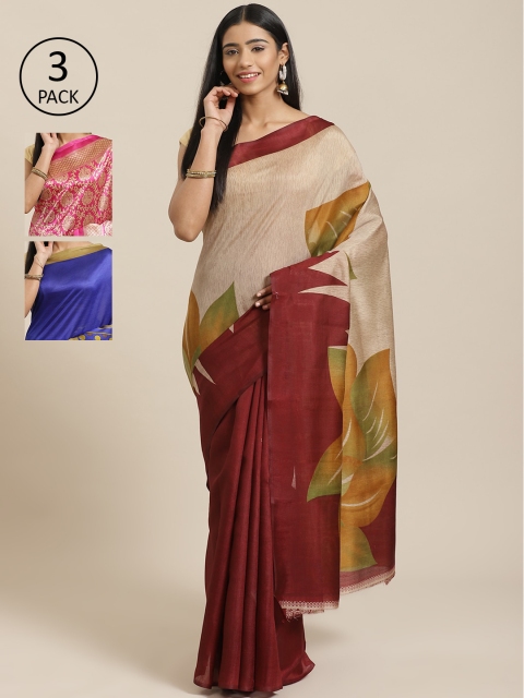 

KALINI Pack of 3 Sarees, Beige