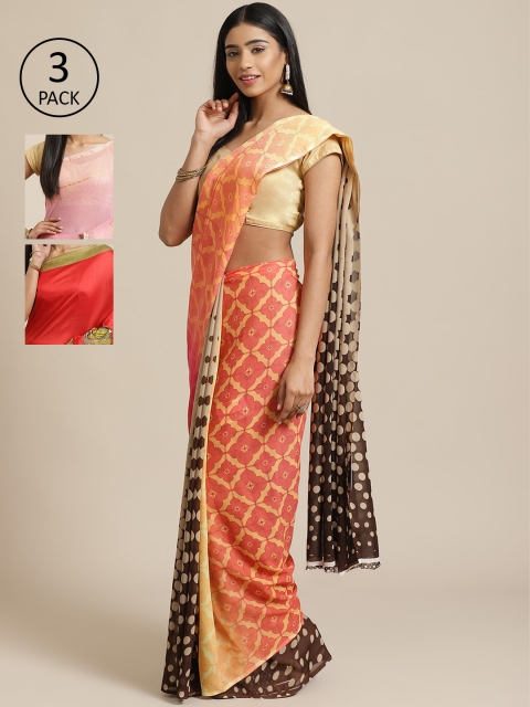 

KALINI Pack Of 3 Printed Saree, Peach