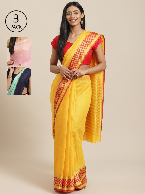 

KALINI Pack Of 3 Printed Saree, Yellow