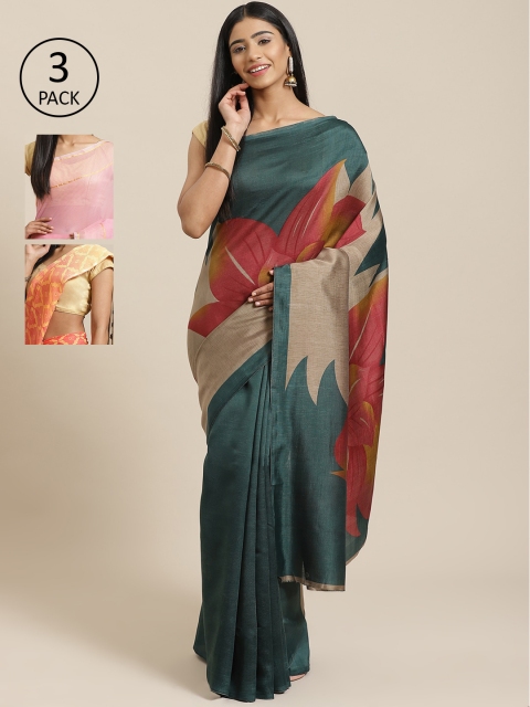 

KALINI Pack of 3 Sarees, Teal