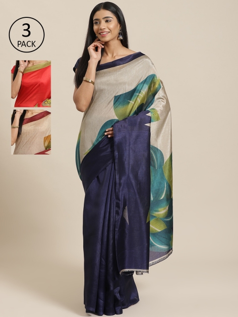 

KALINI Pack of 3 Sarees, Navy blue