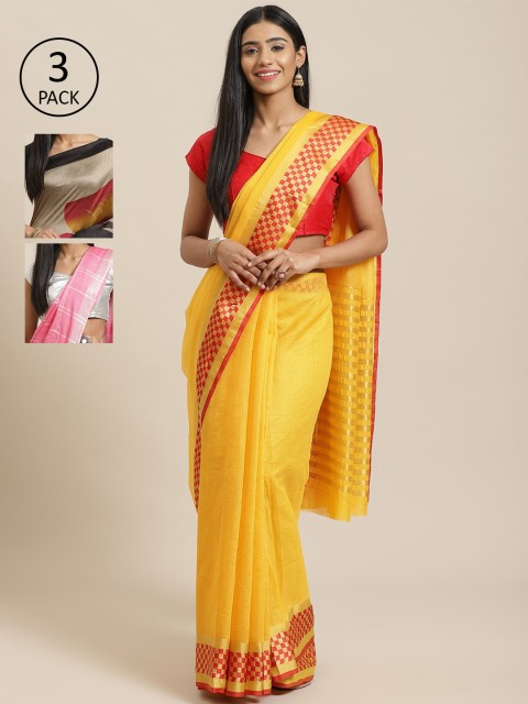 

KALINI Pack Of 3 Printed Saree, Yellow