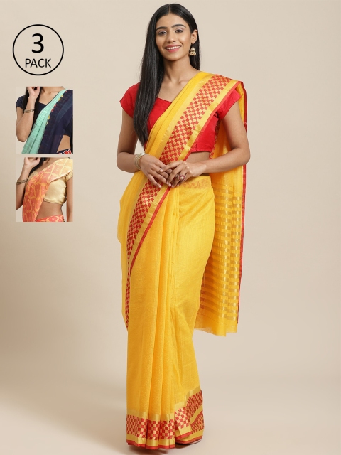 

KALINI Pack of 3 Sarees, Yellow