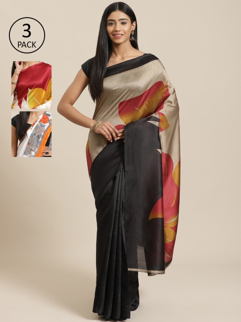 

KALINI Pack Of 3 Printed Saree, Black