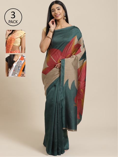 

KALINI Pack of 3 Sarees, Teal