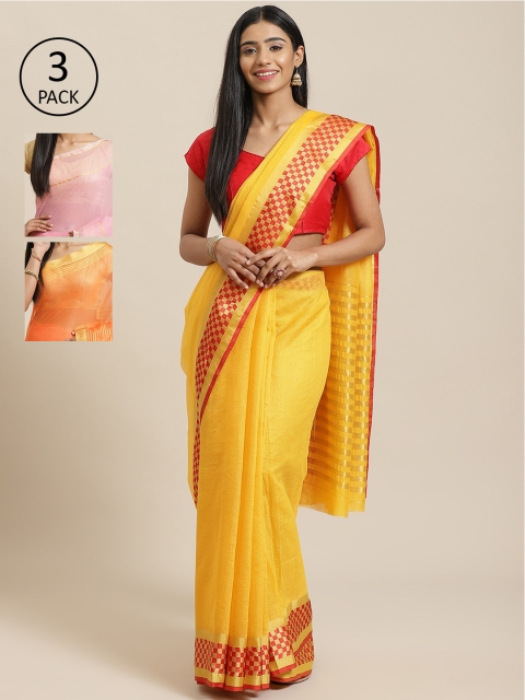 

KALINI Pack Of 3 Printed Saree, Yellow