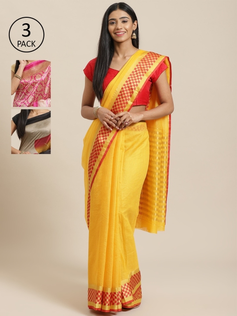 

KALINI Pack of 3 Sarees, Yellow
