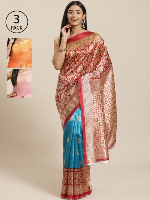 

KALINI Pack of 3 Sarees, Red