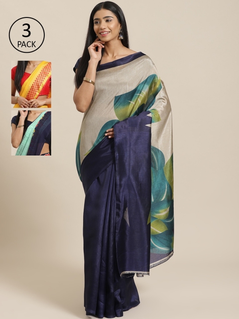 

KALINI Pack Of 3 Printed Saree, Navy blue