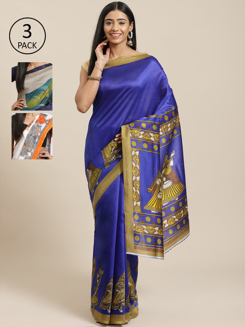 

KALINI Pack of 3 Sarees, Blue
