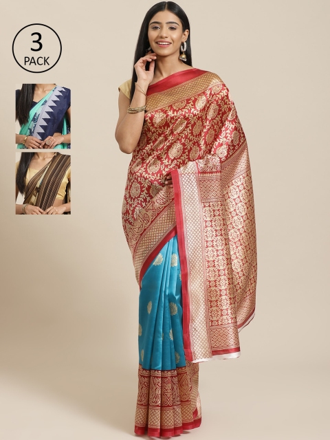 

KALINI Pack of 3 Sarees, Red