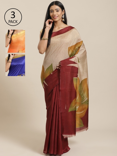 

KALINI Pack Of 3 Printed Saree, Beige